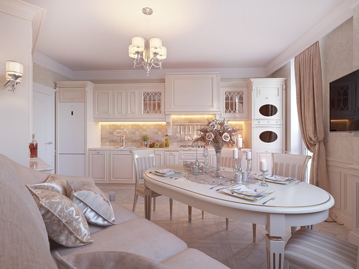 Кухня в пудровых тонах в стиле Прованс