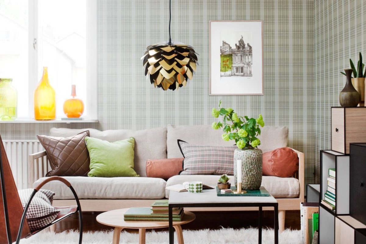 Обои в клетку в интерьере