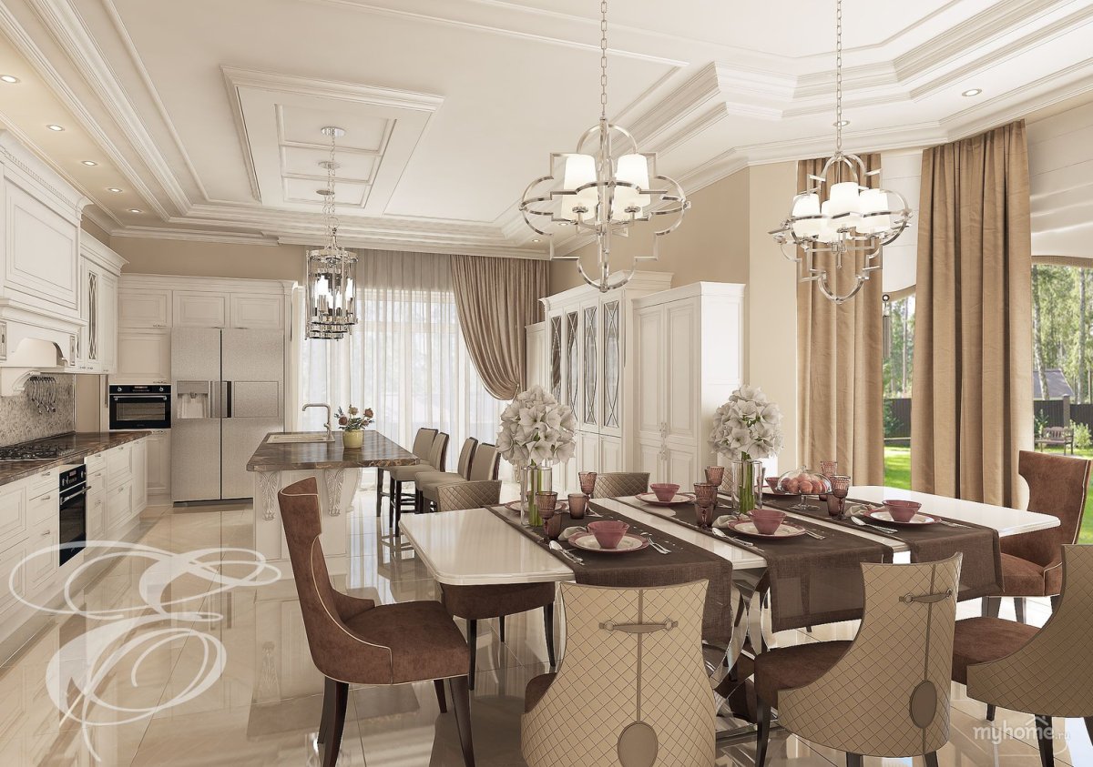 Кухня-столовая-гостиная Неоклассика