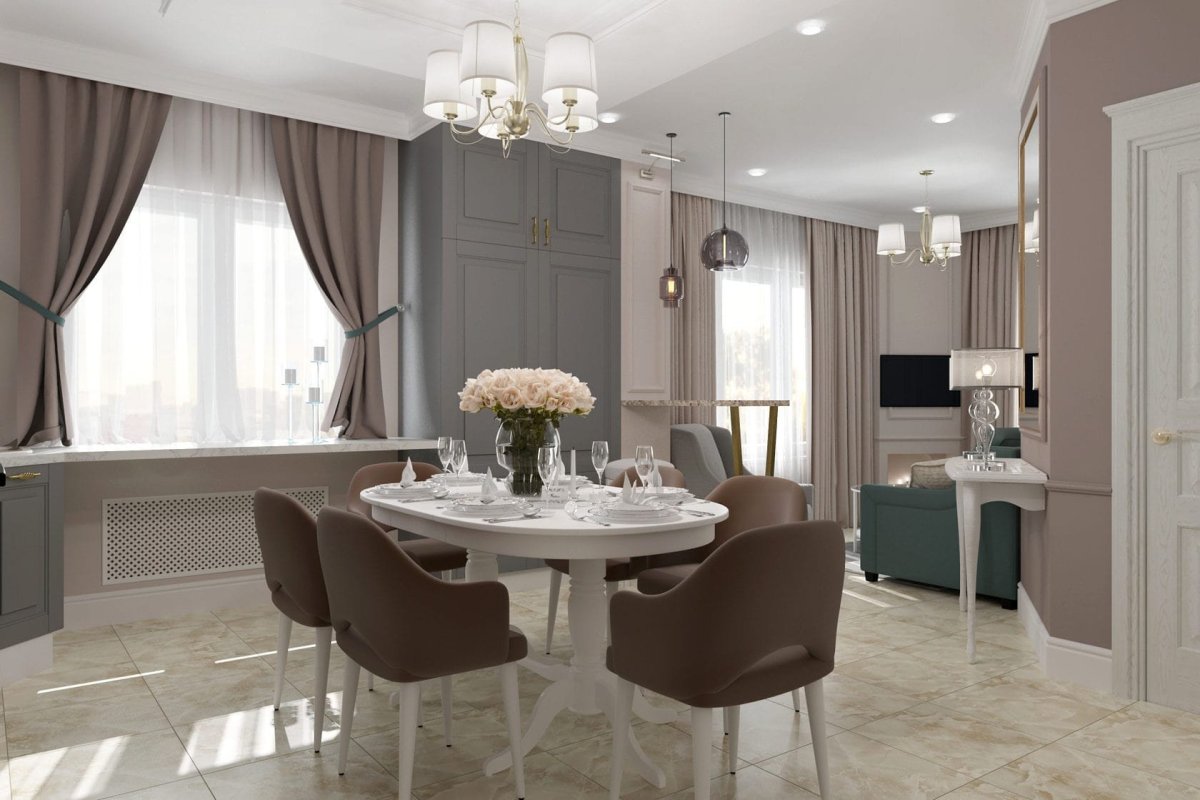 Интерьер Неоклассика гостиная столовая