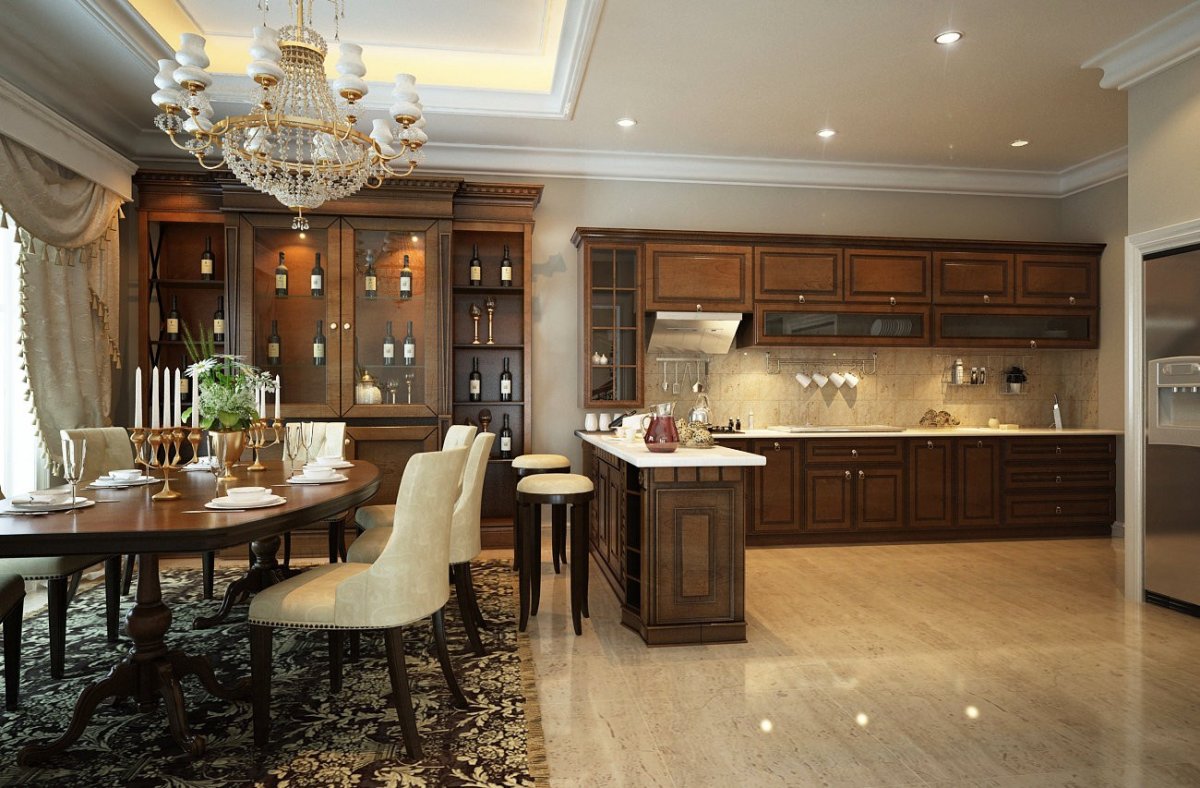 Кухня гостиная в классическом стиле