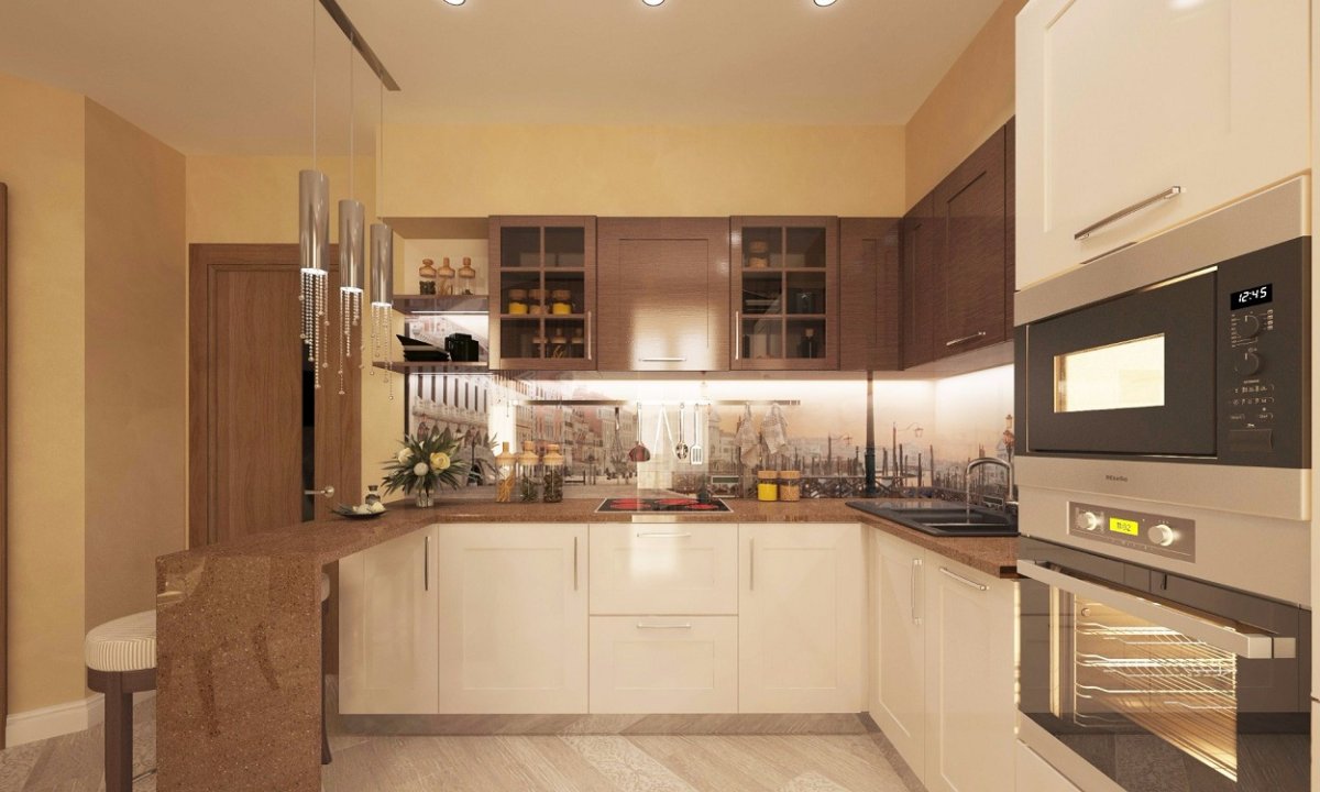 Кухня в коричнево-бежевых тонах