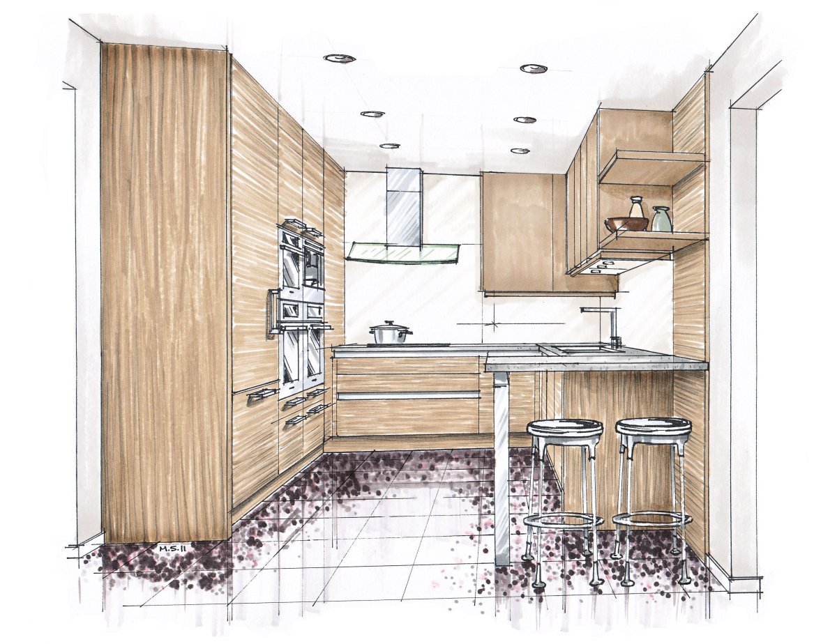 Интерьер кухни фронтально