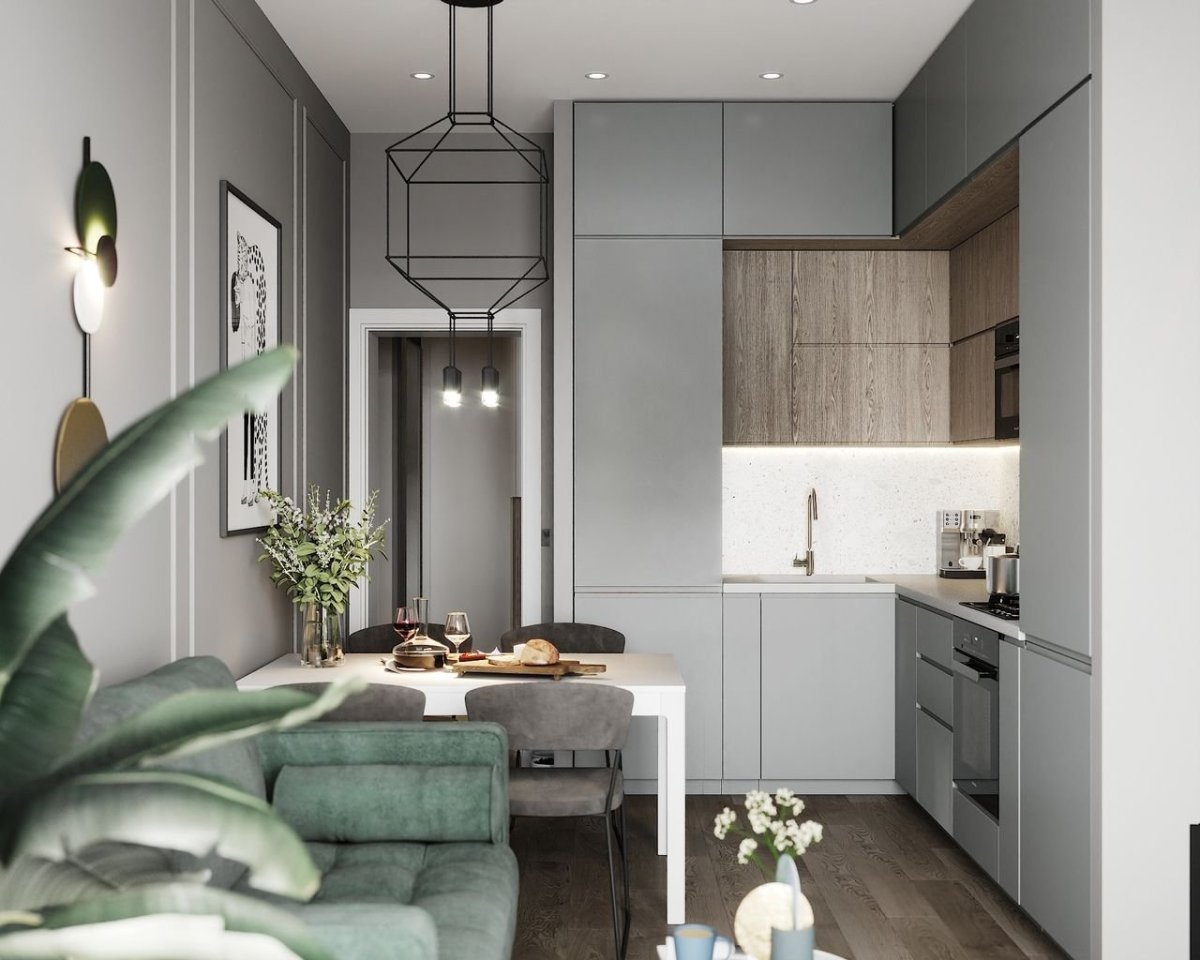 Кухня гостиная 18 кв м прямоугольная