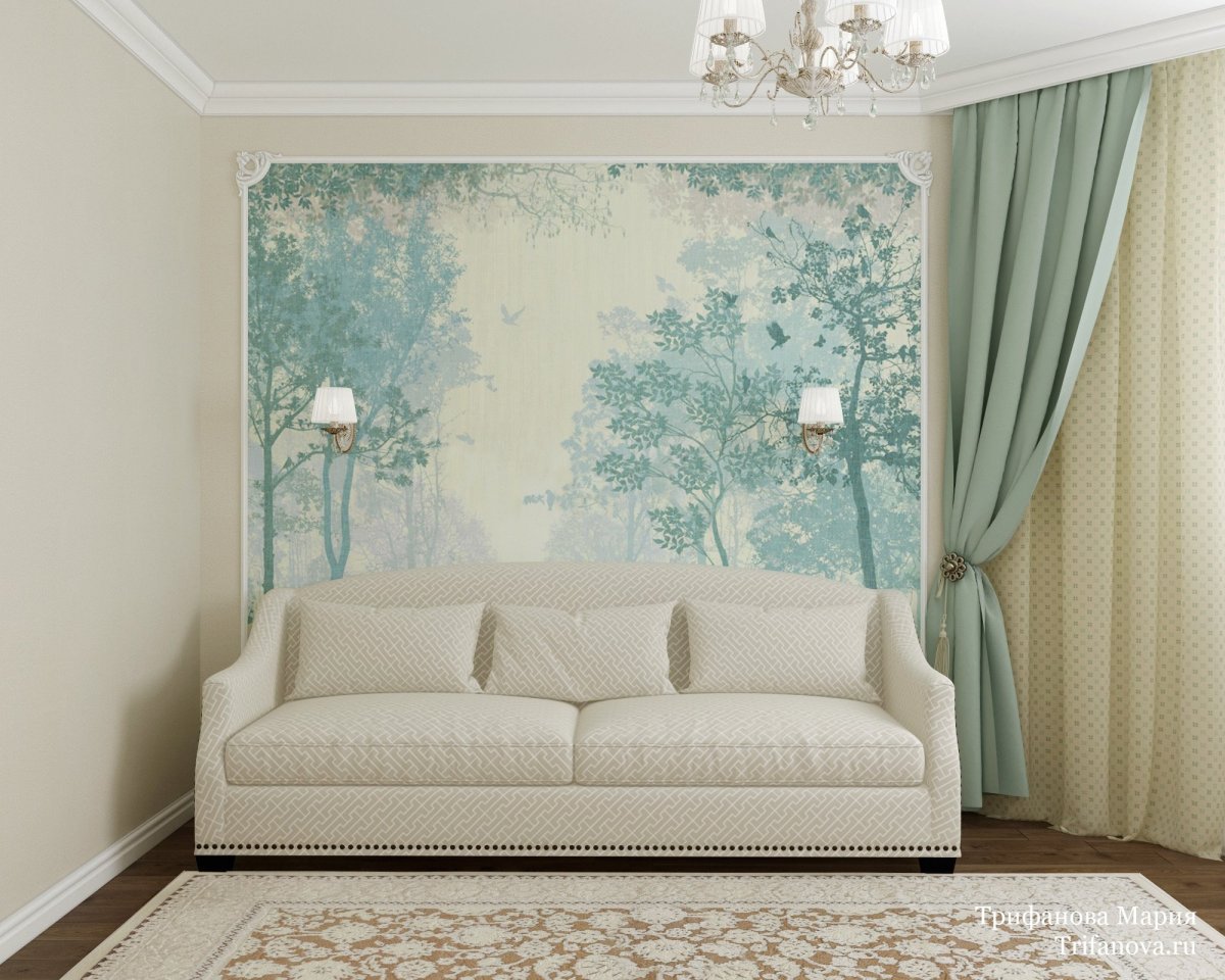 Фреска в пастельных тонах в гостиную