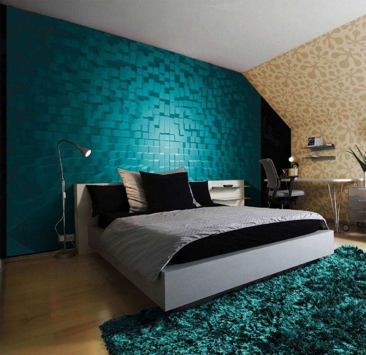 Спальня в изумрудном цвете на мансарде