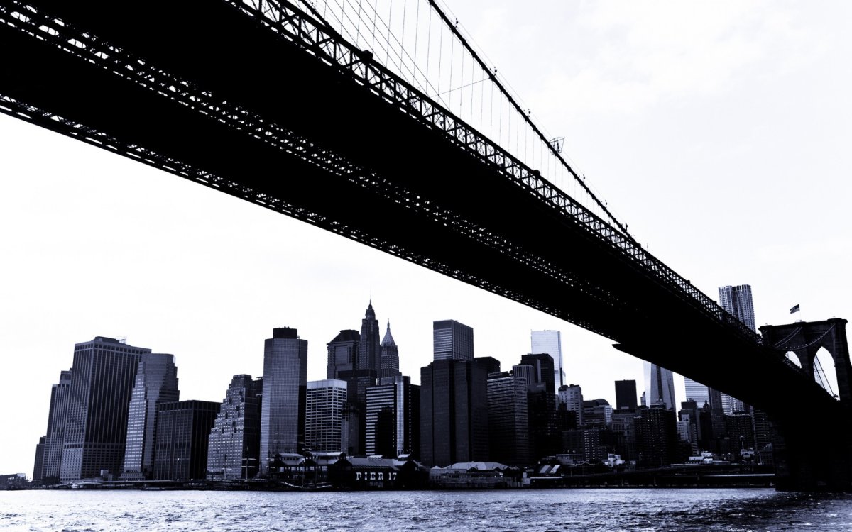Нью Йорк вектор чб Бруклинский мост