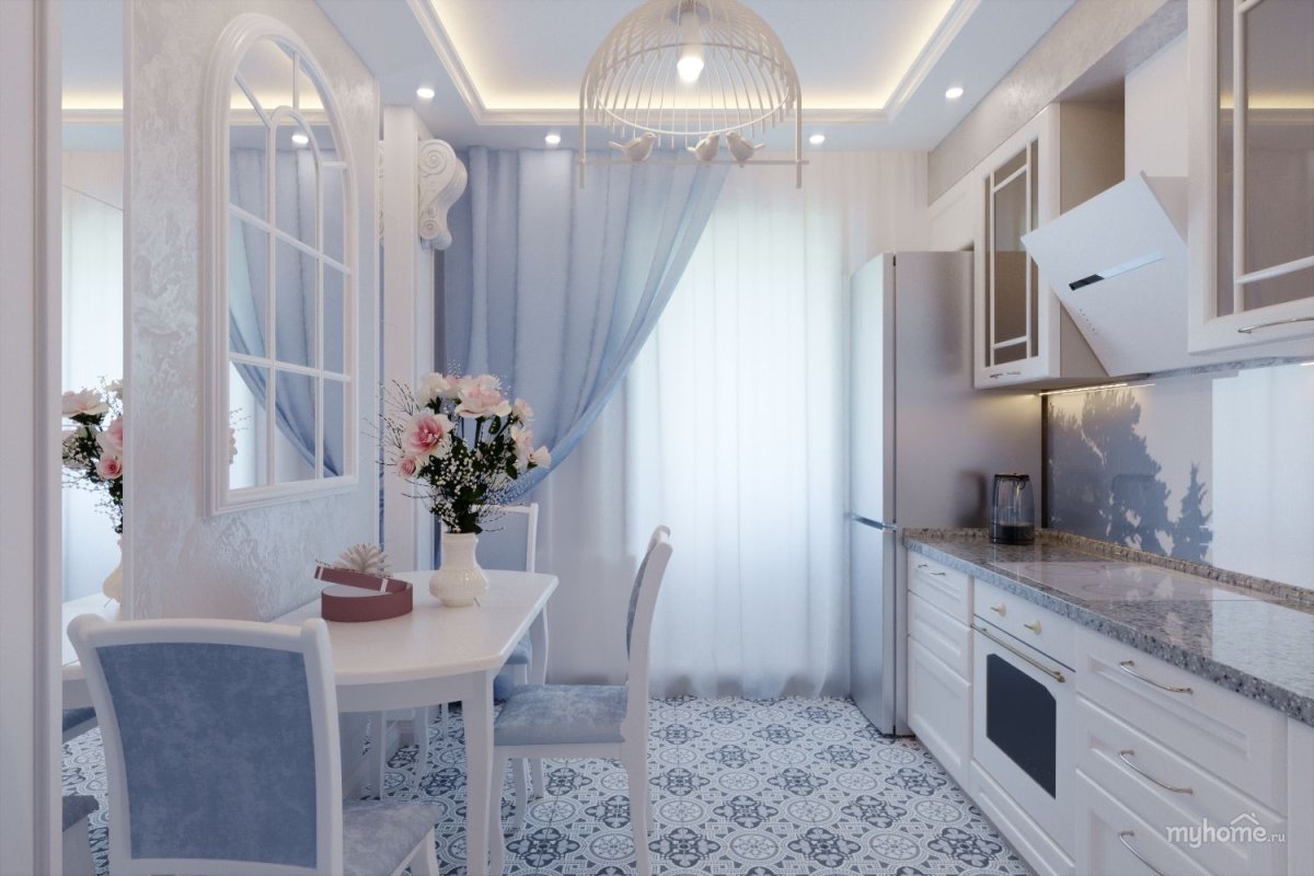 Кухня в светлых тонах небесного