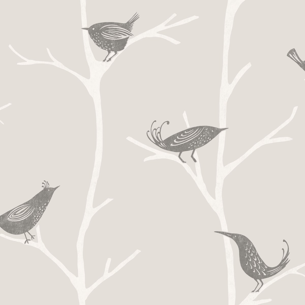 Обои с птичками бежевые