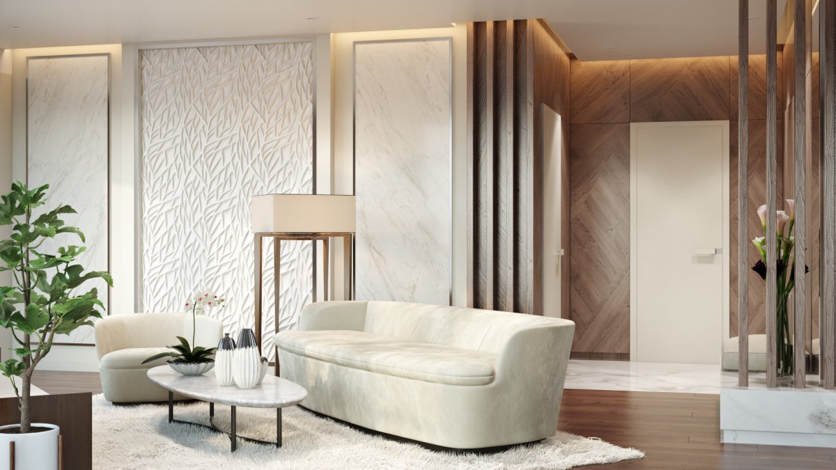 Мраморная стена в гостиной