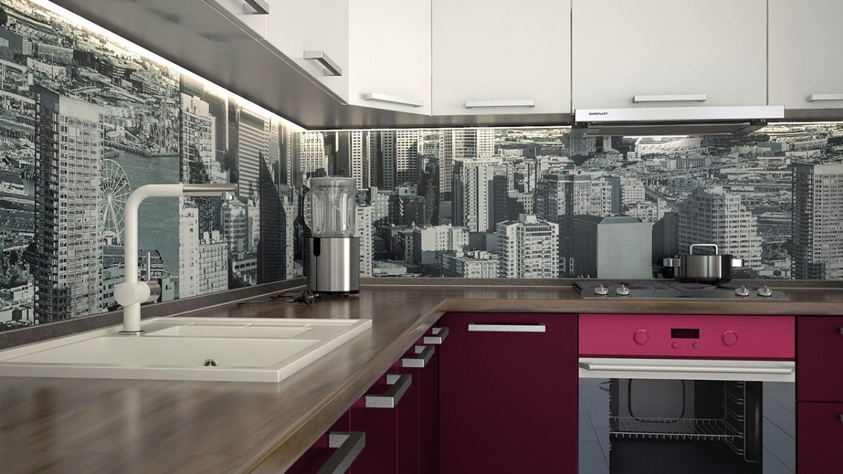 Фартук для кухни город