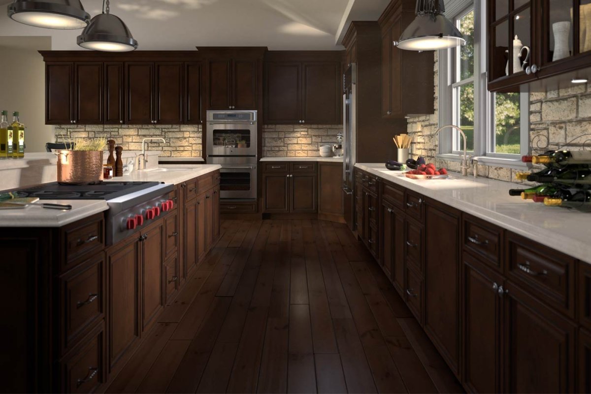 Кухня с темным полом