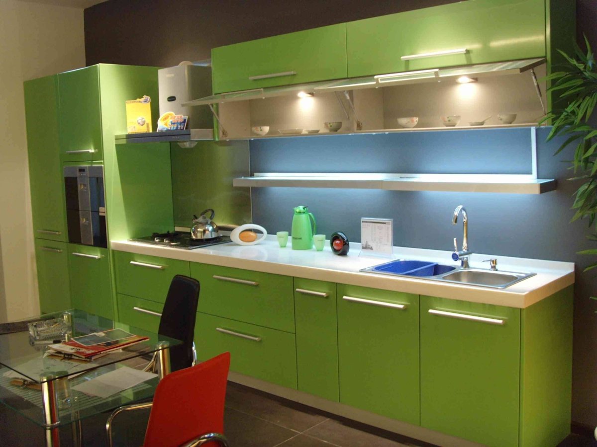 Сине зеленый кухонный гарнитур