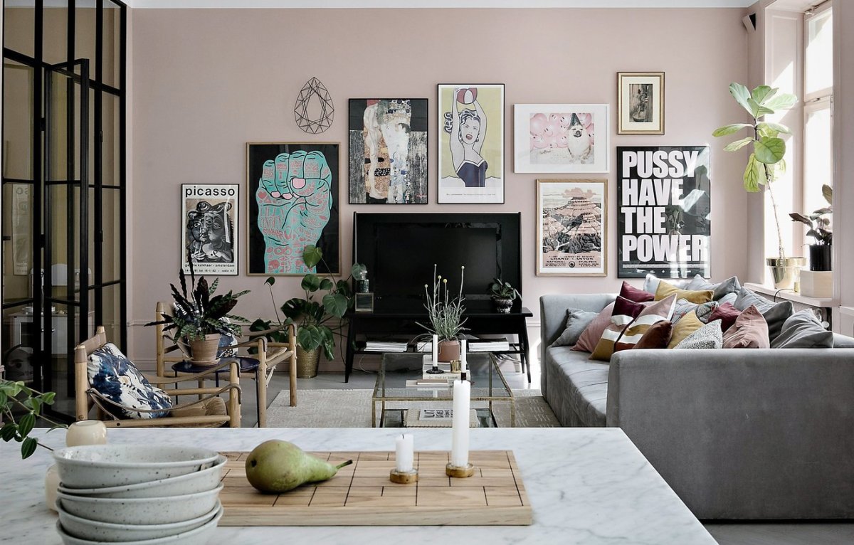 Розовый Скандинавский интерьер