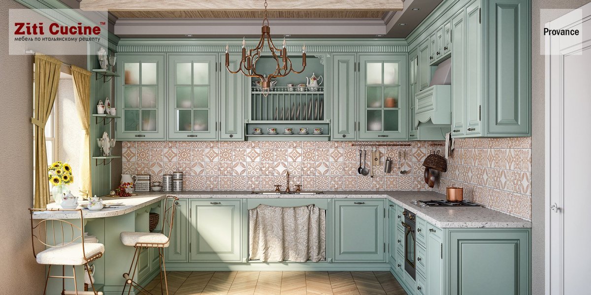 Бежевая розовая кухня Прованс