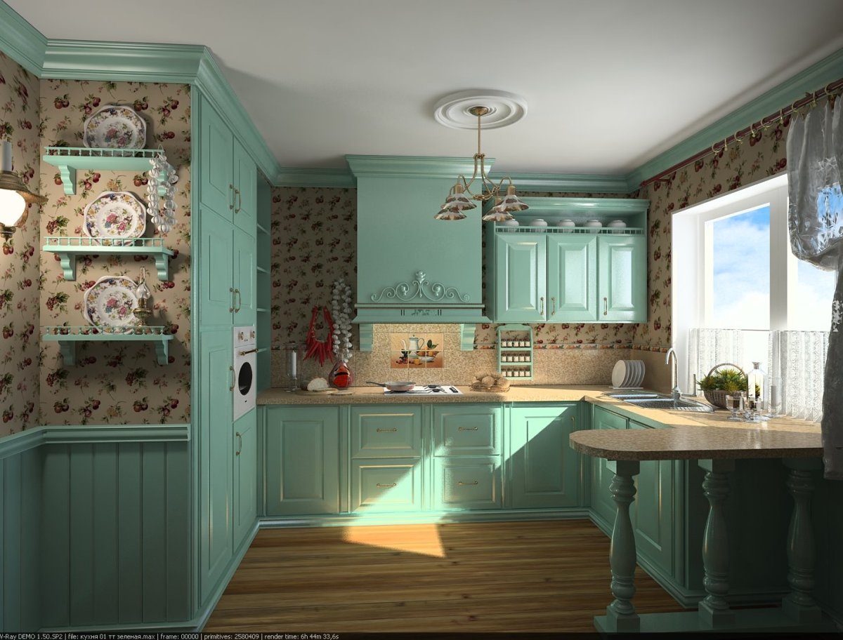 Кухня в бирюзовом цвете в стиле Прованс