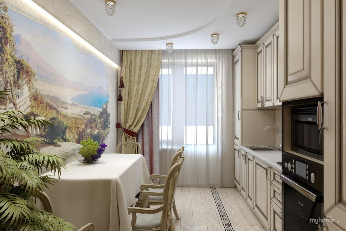 Фреска в интерьере кухни 10 кв м