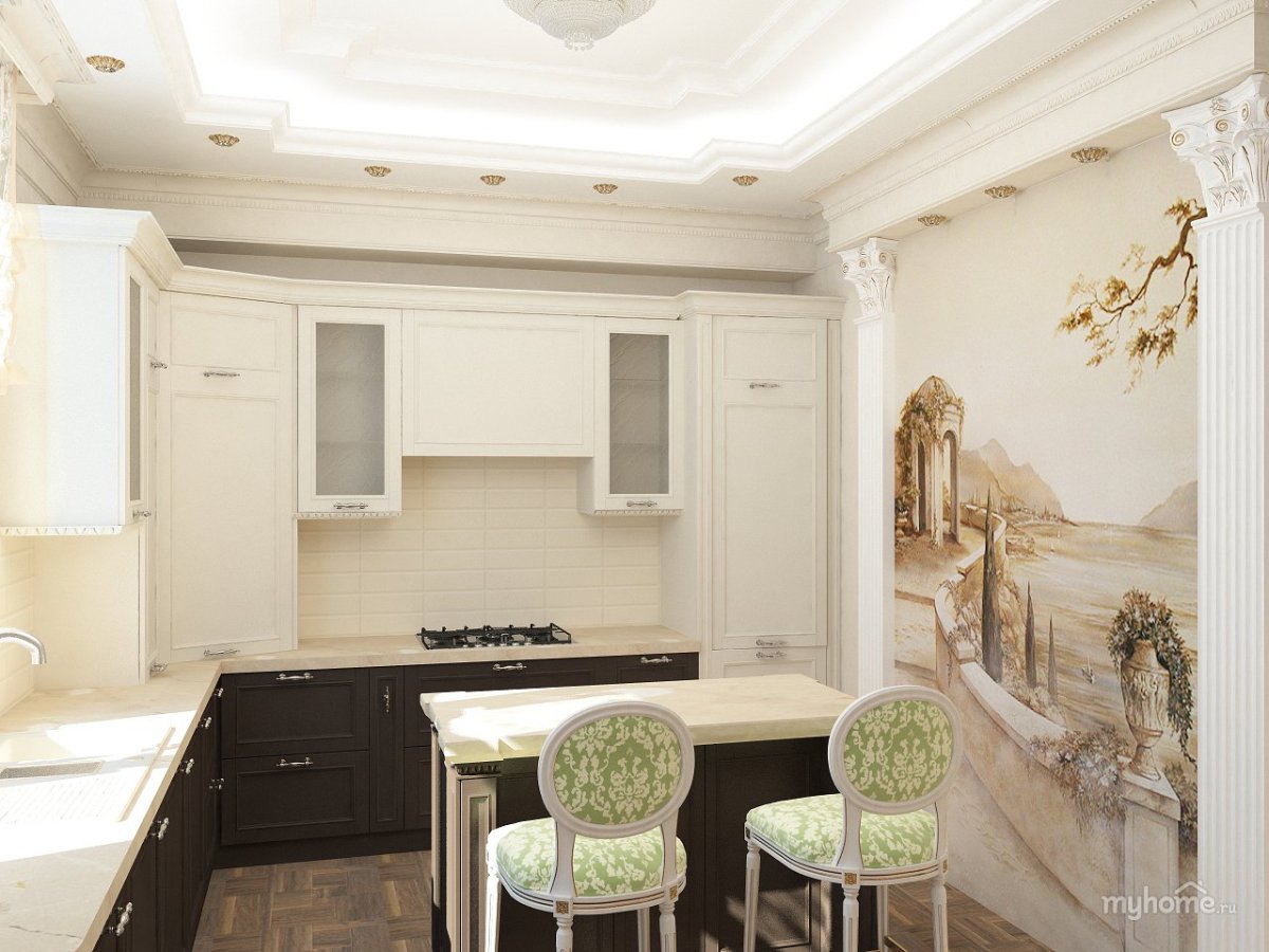 Фрески в интерьере кухни