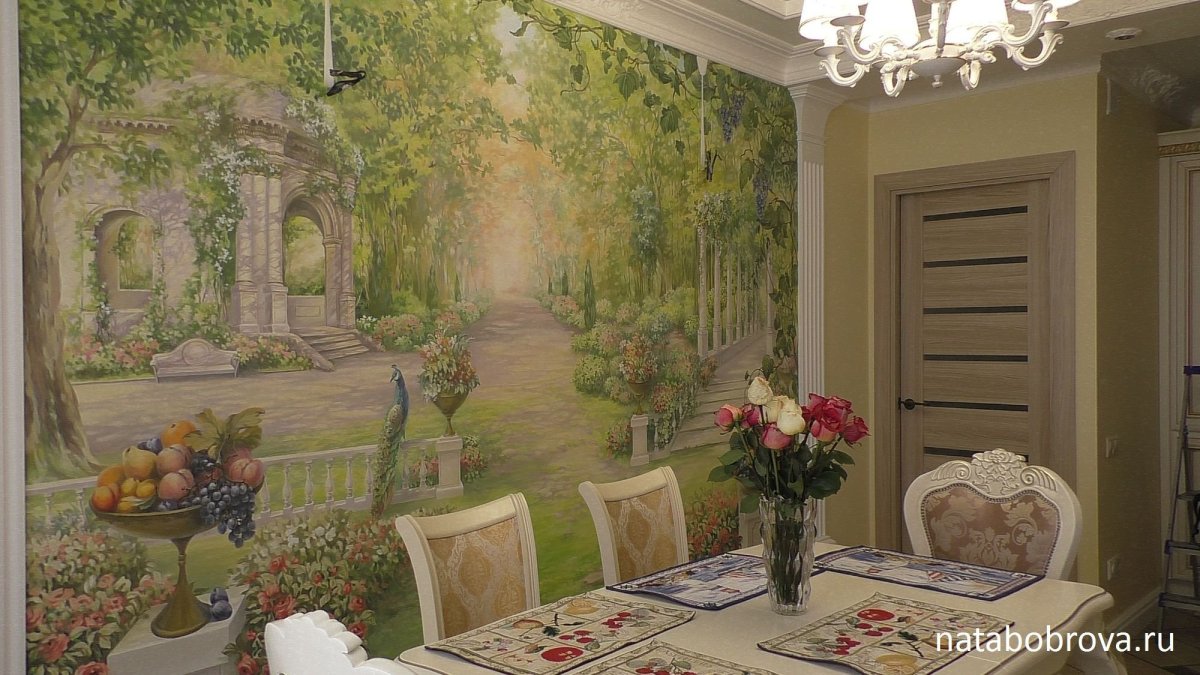 Художественная роспись стен на кухне
