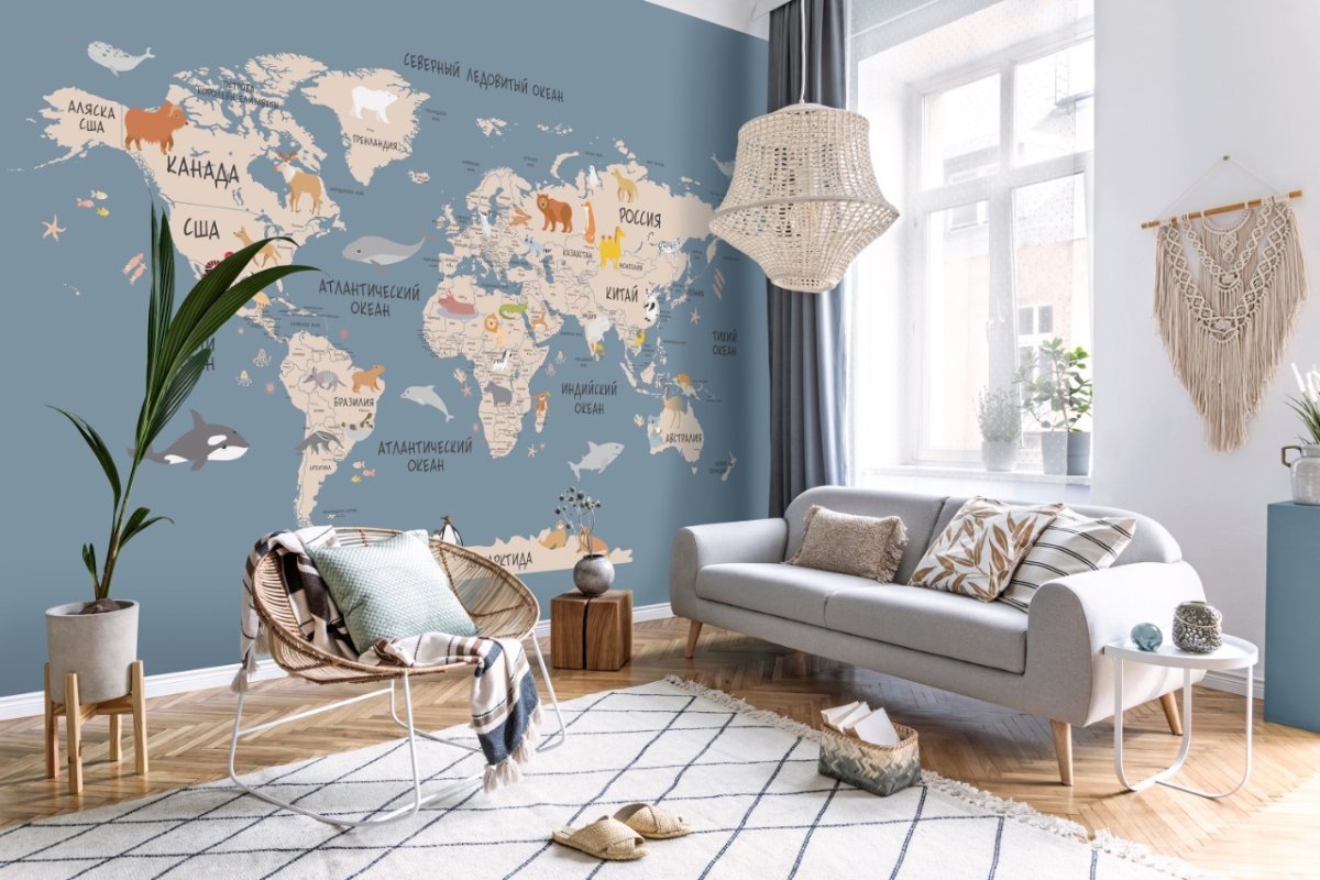 Фотообои физическая карта мира