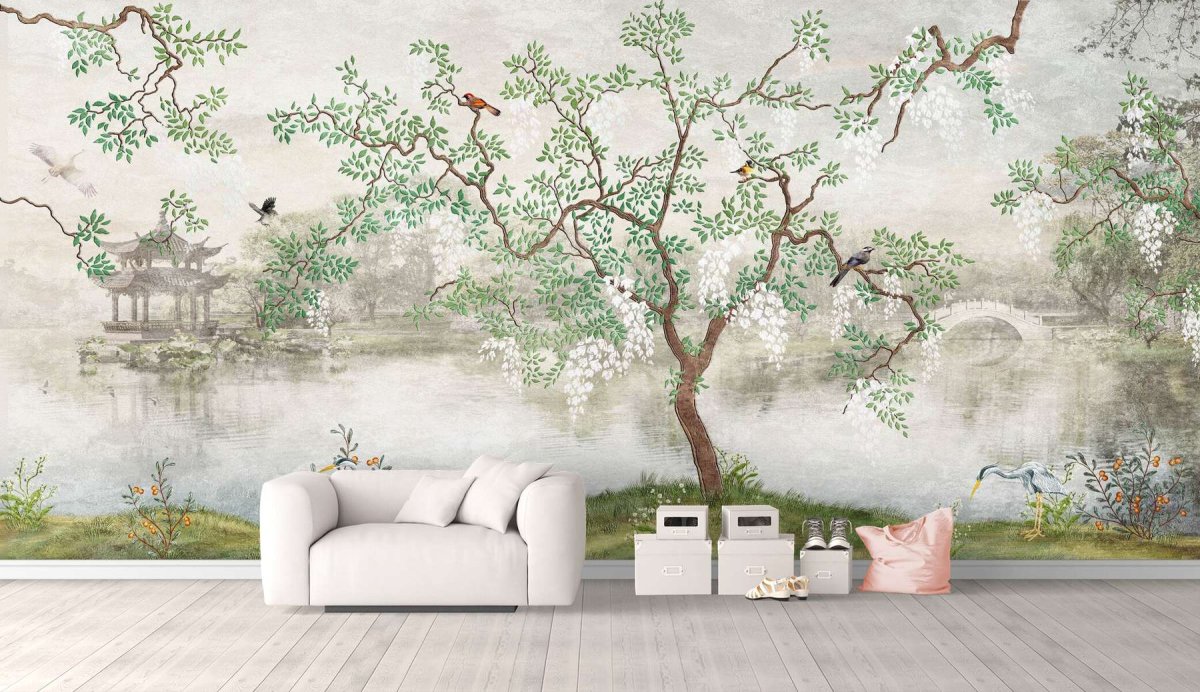 Фреска дерево обои град