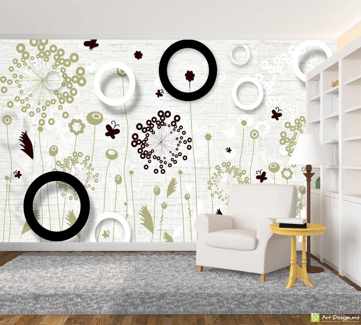 Обои с кругами в интерьере гостиной