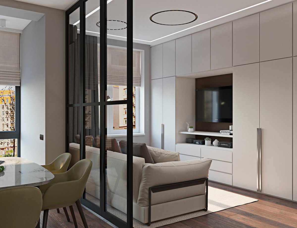 Кухня-гостиная с раздвижной перегородкой