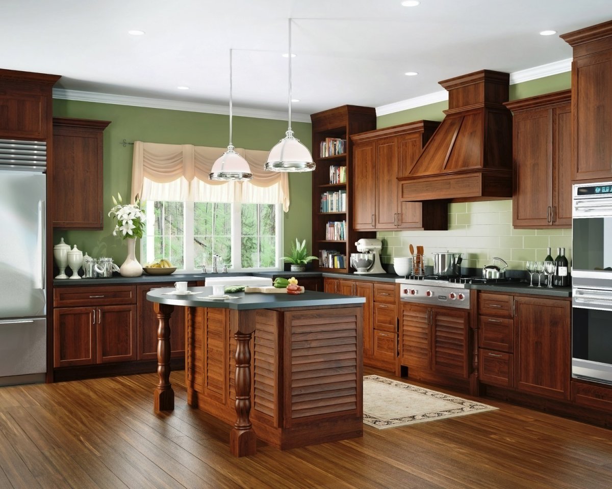 Кухня дерево вишня в интерьере