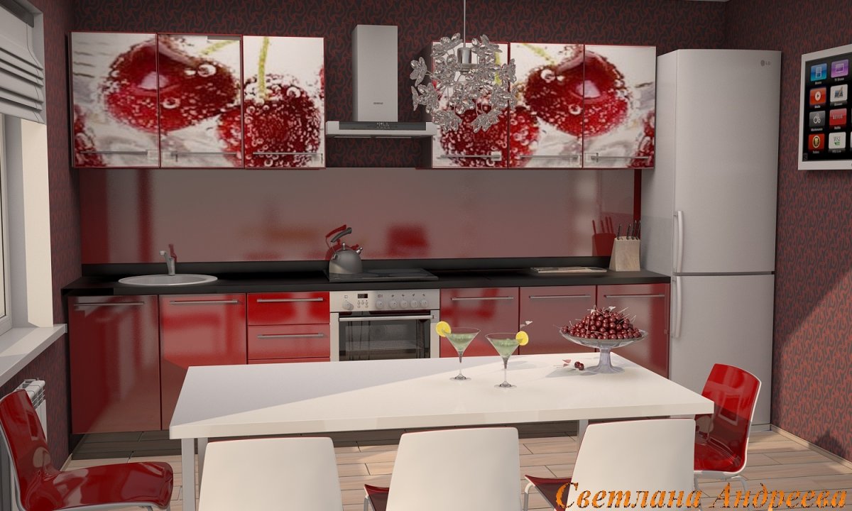 Кухня цвета спелой вишни