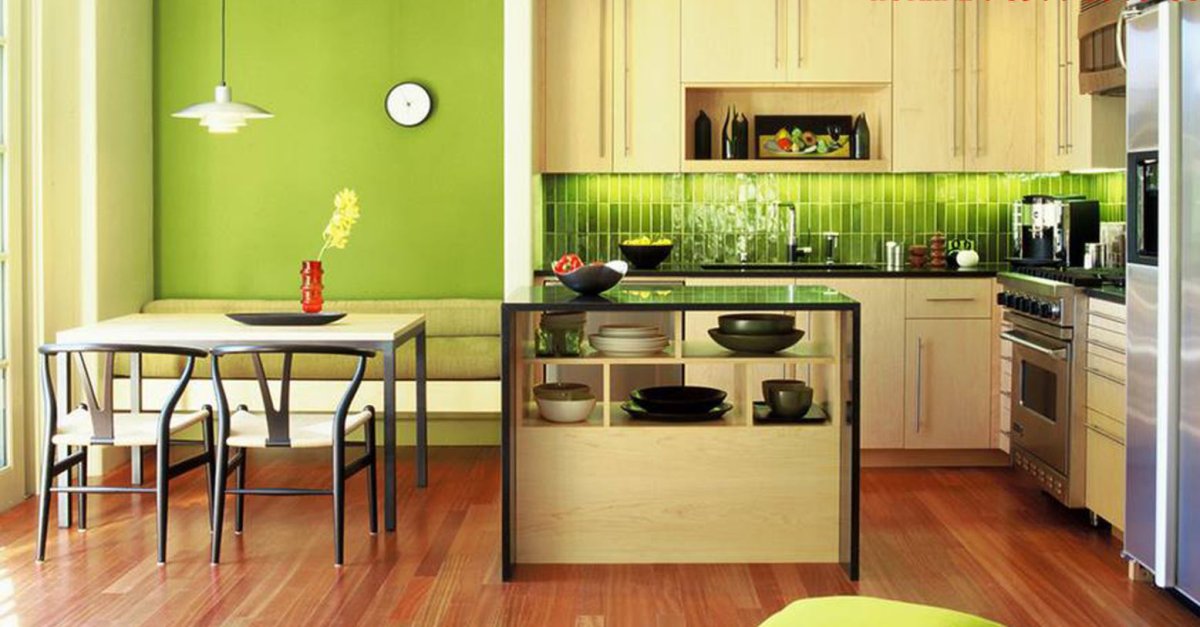 Зеленые стены в интерьере кухни