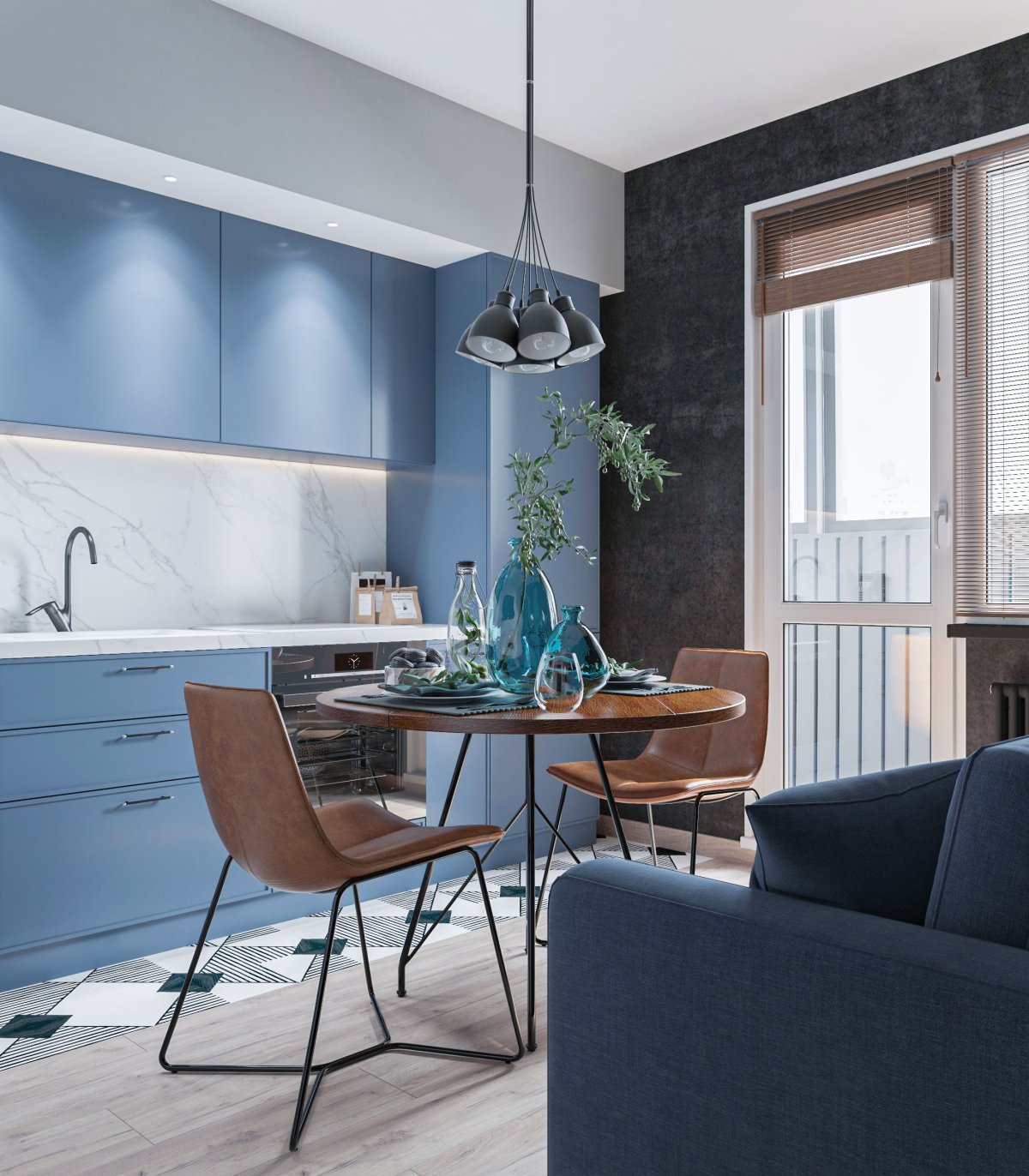 Синяя кухня в интерьере