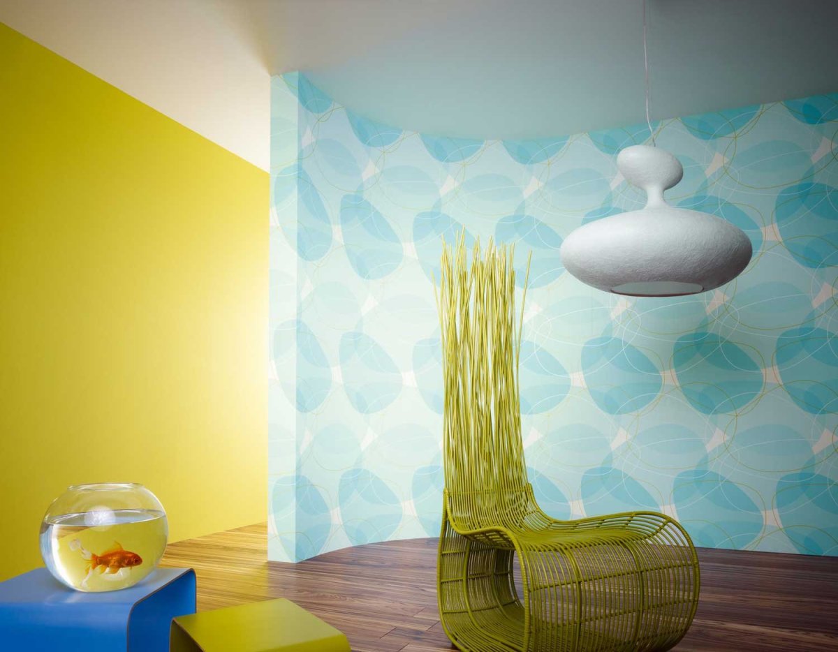 Желтые стеклообои в интерьере