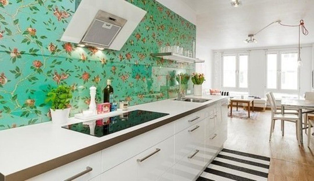 Обои которые на кухне вместо плитки