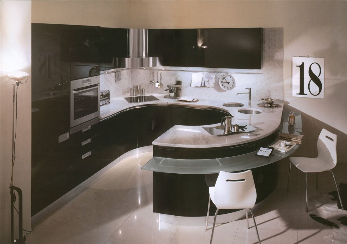 Кухни хайтек угловые с барной стойкой