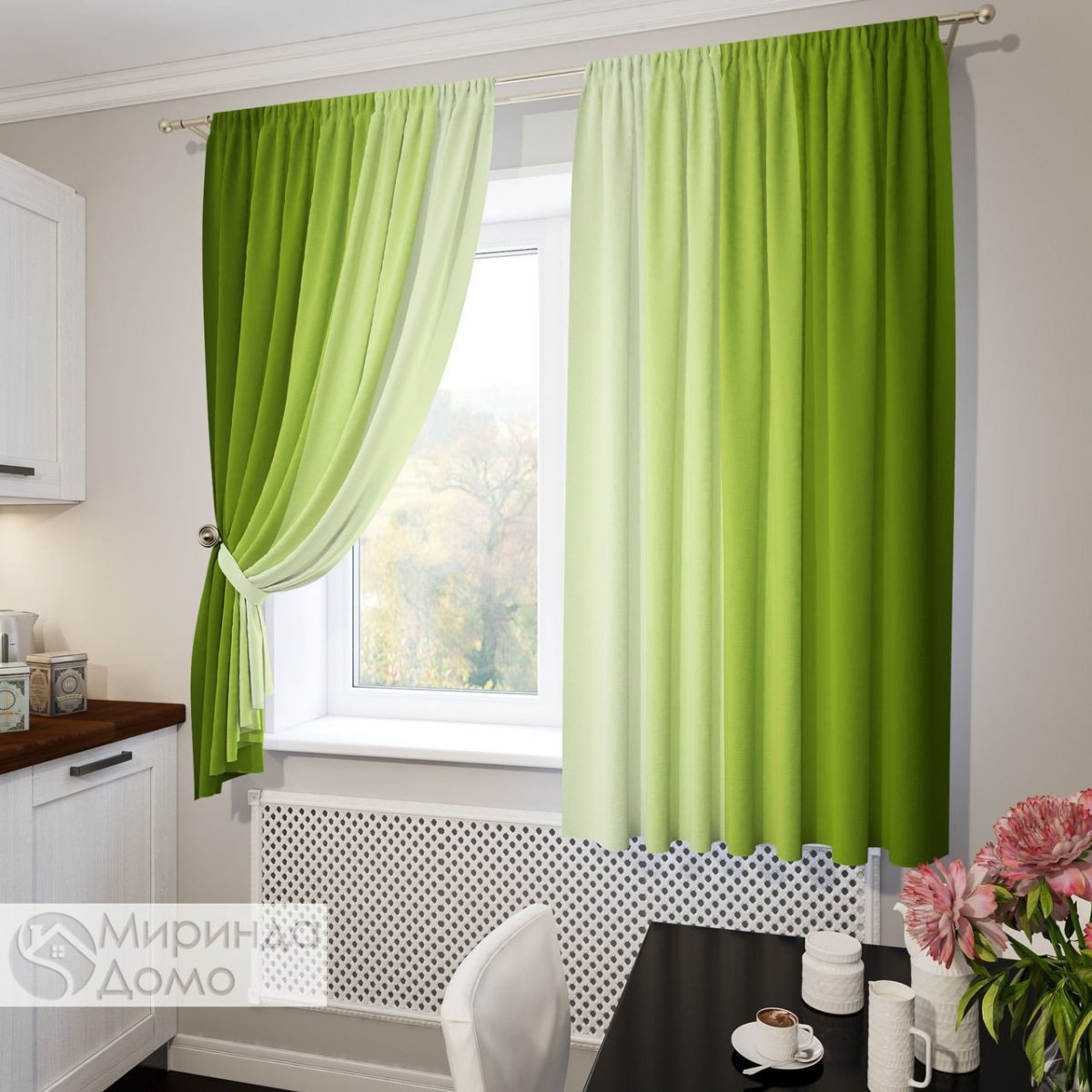 Салатовые шторы на кухню