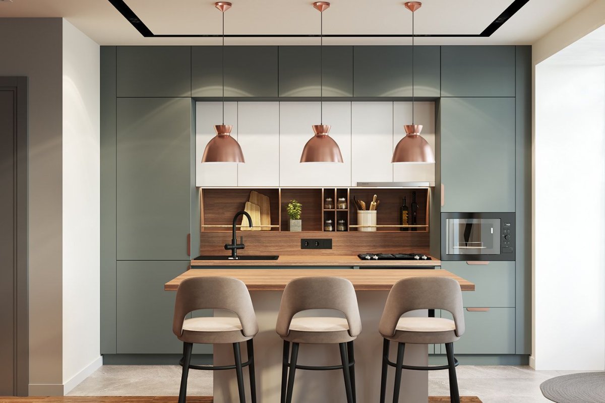 Современная кухня с антресолью