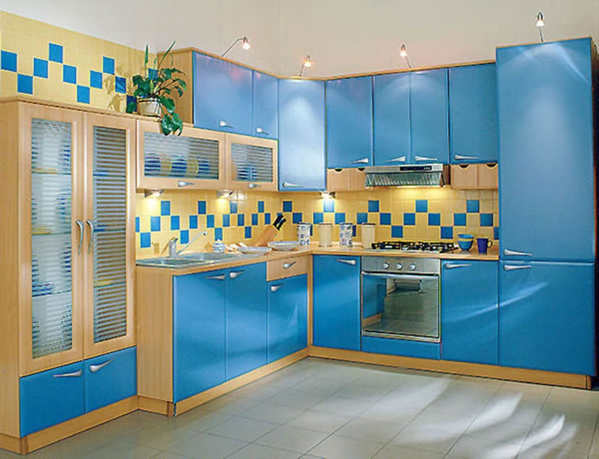Сине желтый кухонный гарнитур