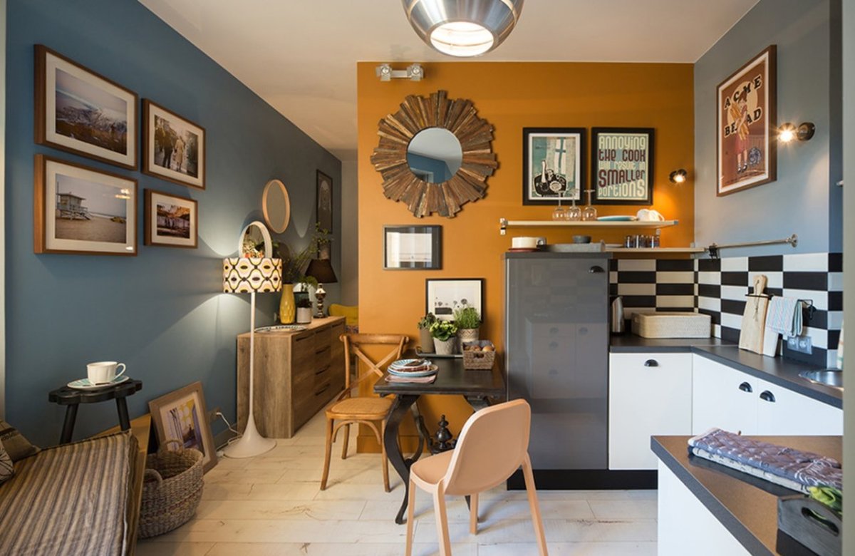 Горчичный цвет в интерьере кухни
