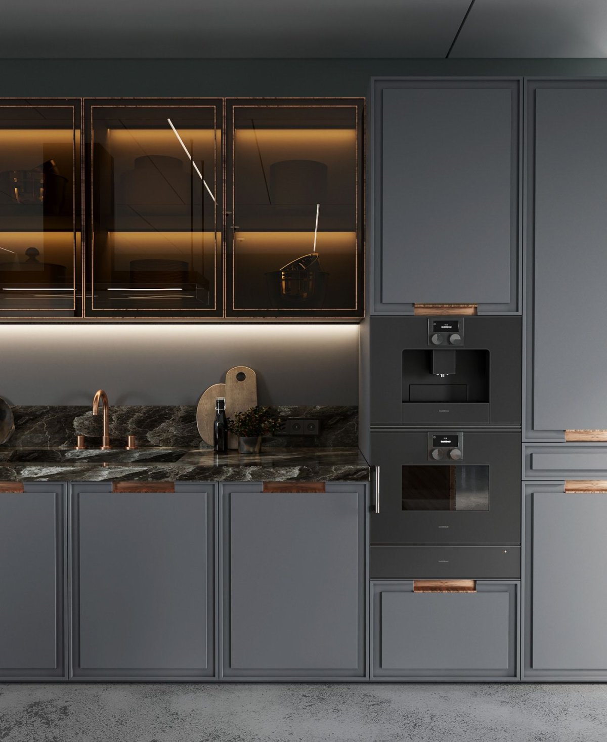 Стеклянные шкафы на кухне