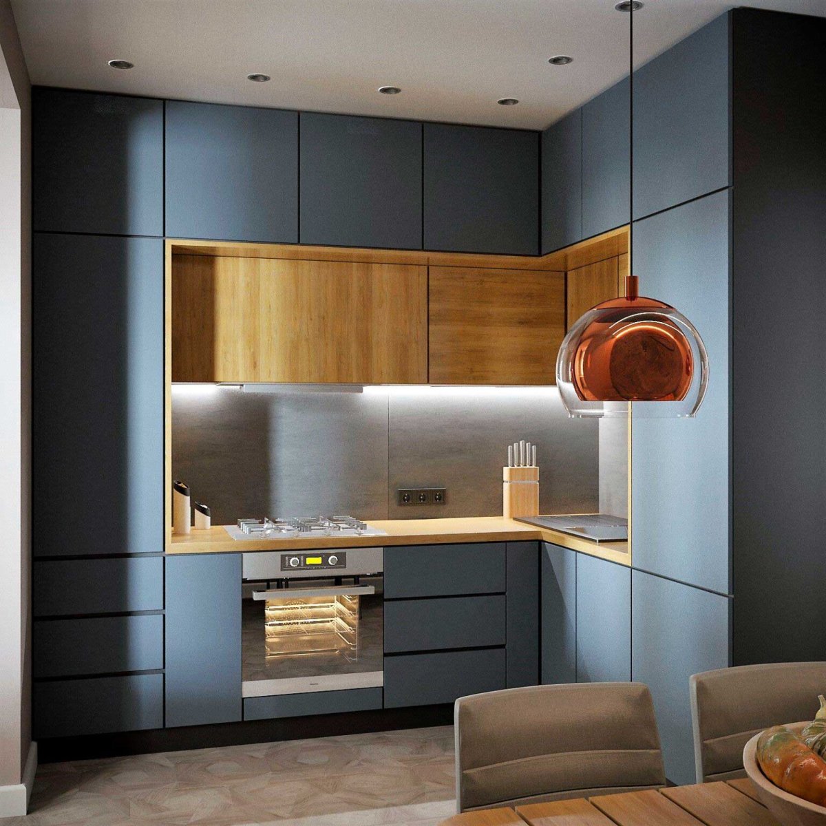 Кухня с антресолями до потолка