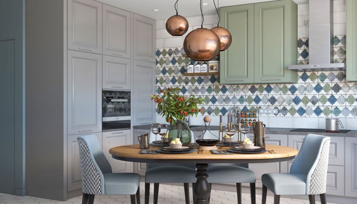 П44т кухня с коробом Скандинавский стиль