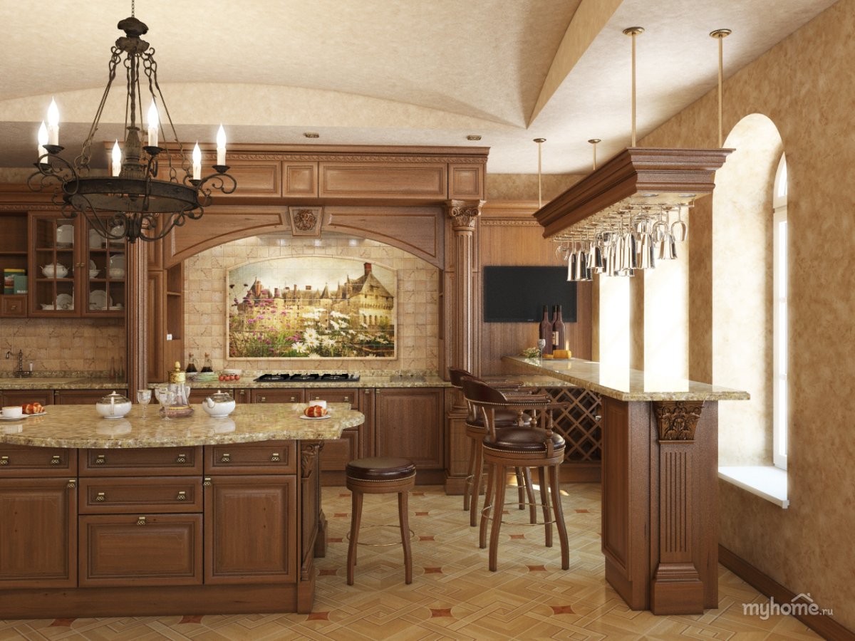 Кухня в загородном доме в классическом стиле