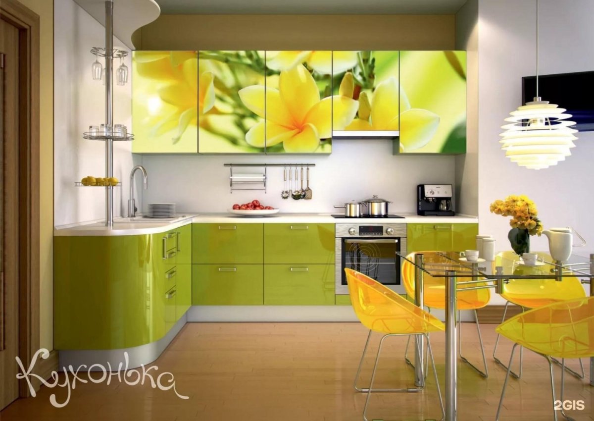 Угловые кухни с фотопечатью