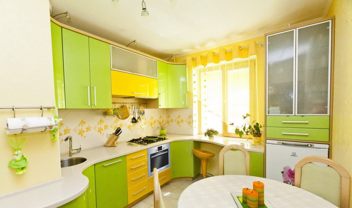 Кухня в желто зеленом цвете
