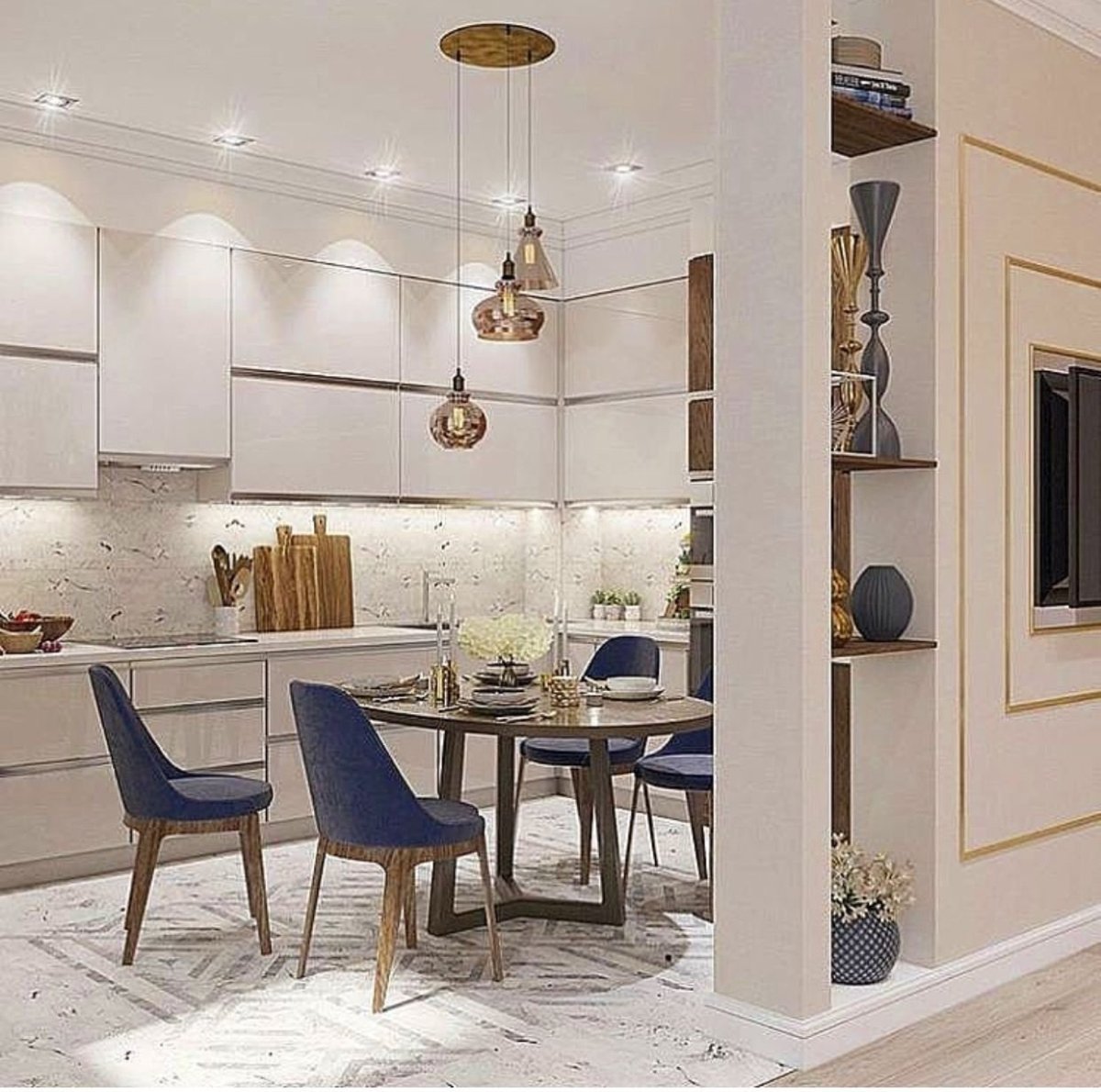 Современные кухни Неоклассика в интерьере кухни гостинной