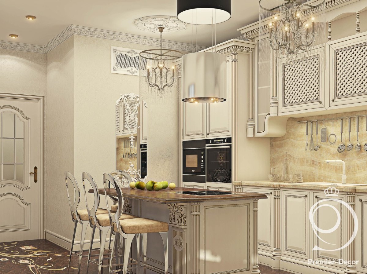 Кухня с золотом в классическом стиле