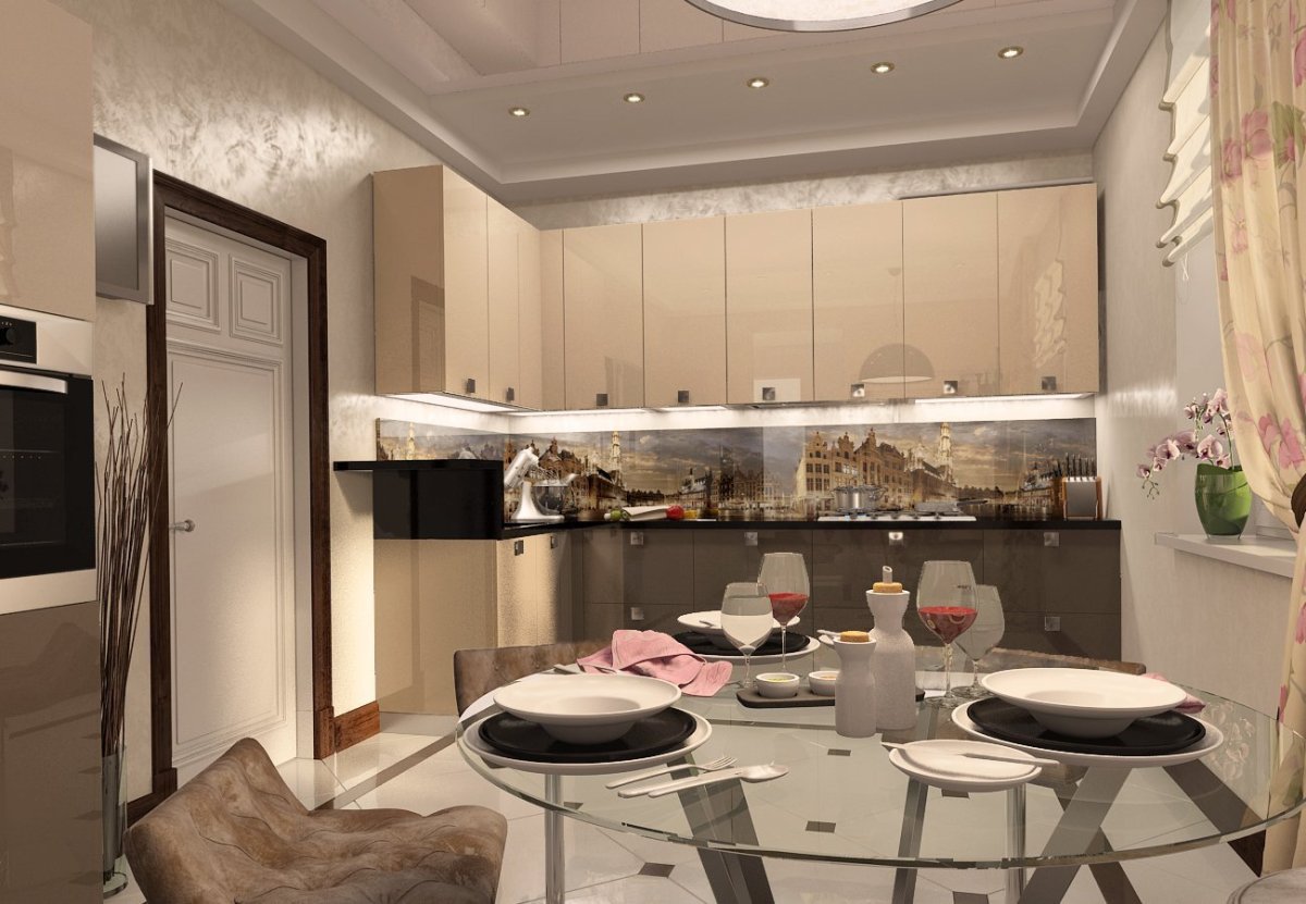 Кухня в квартире в современном стиле в бежевых тонах