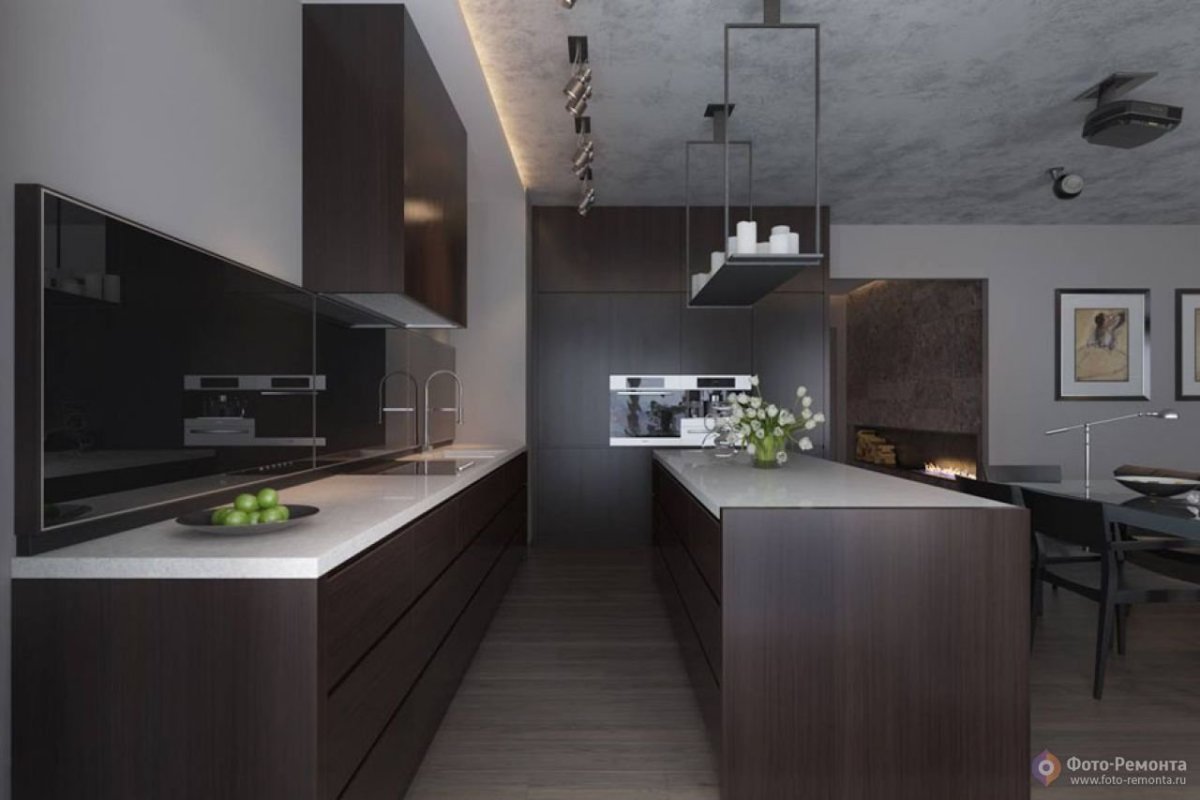 Кухнягостинная в темных тонах
