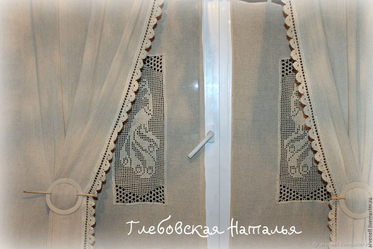 Шторы из льна с кружевом