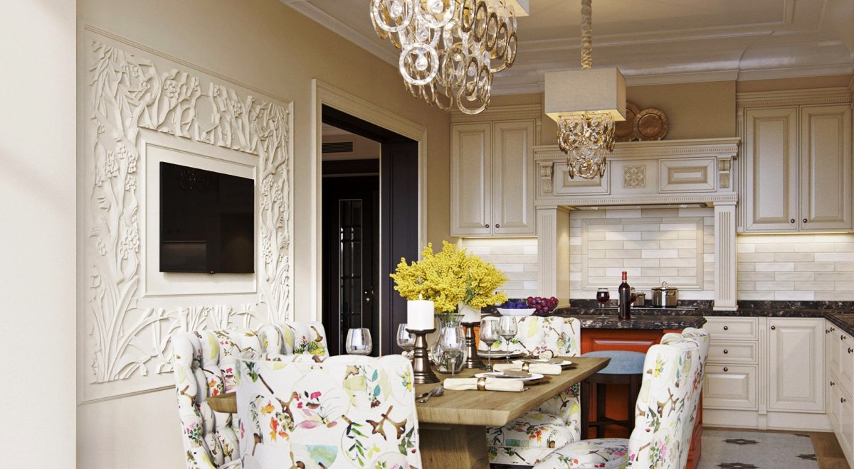 Декор классика на кухне стена